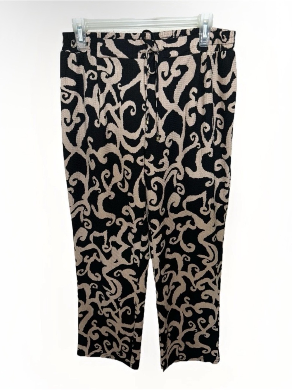 SOHO Swirl Pants Wide Leg Dressy Casual Stretch PullOn Trousers Black Tan Medium